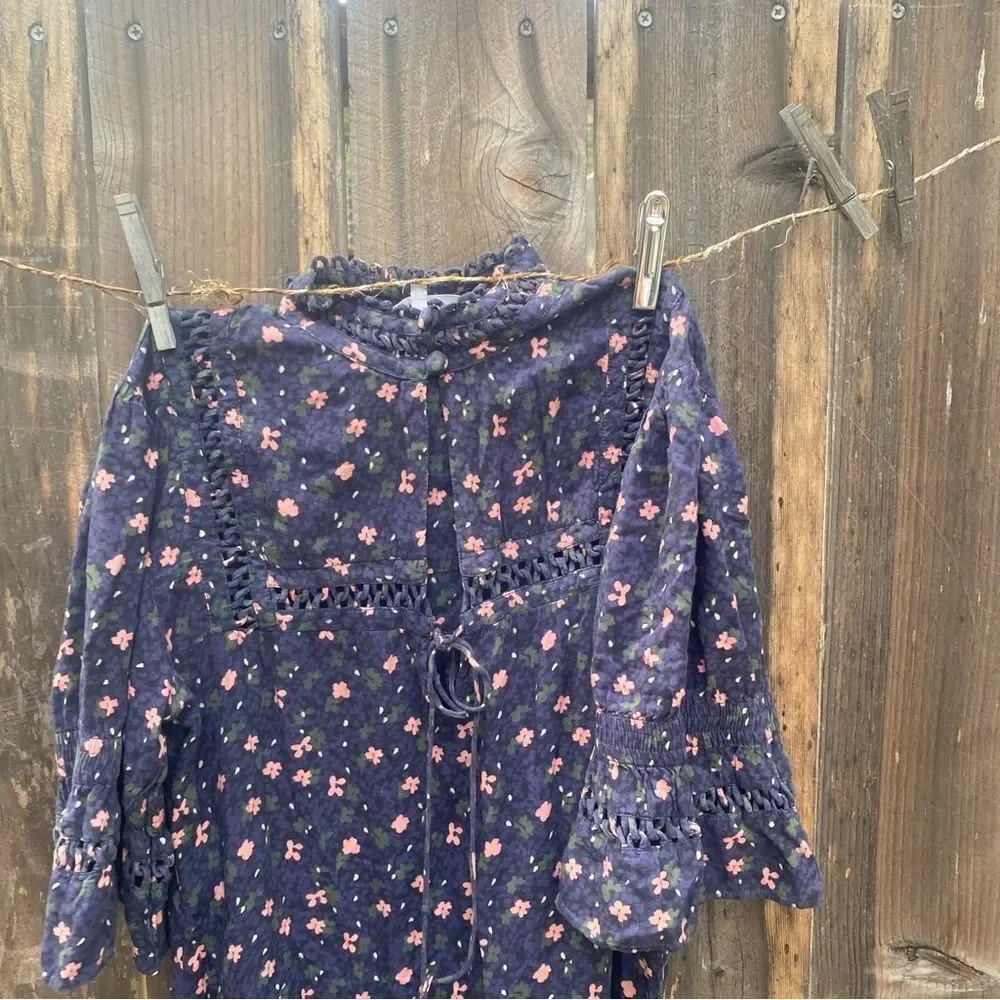 Apiece Apart Navy Floral Midi Dress size 0